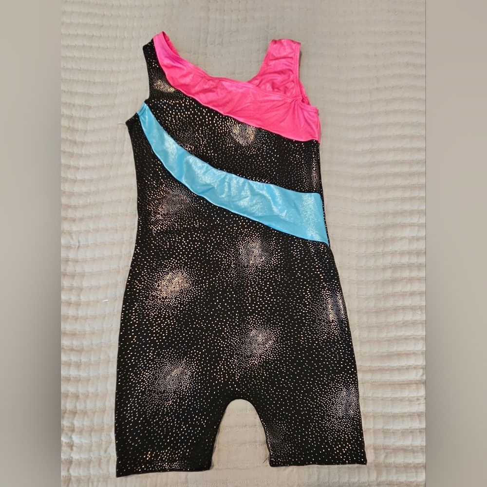 Black and Pink Leotard with Blue Accent